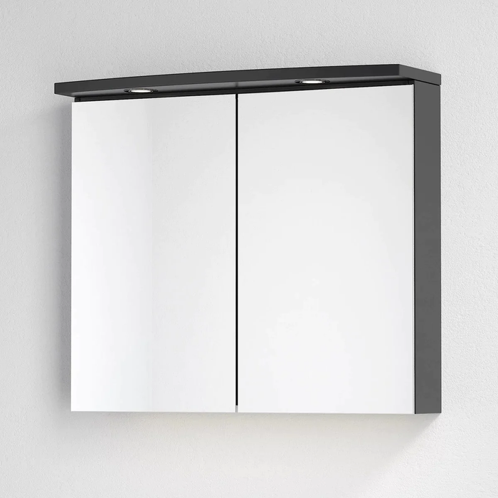Spegelskåp Fjäll med LED belysning, Rund, Svart Matt