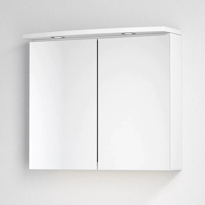 Spegelskåp Fjäll med LED belysning, Rund, Vit Matt