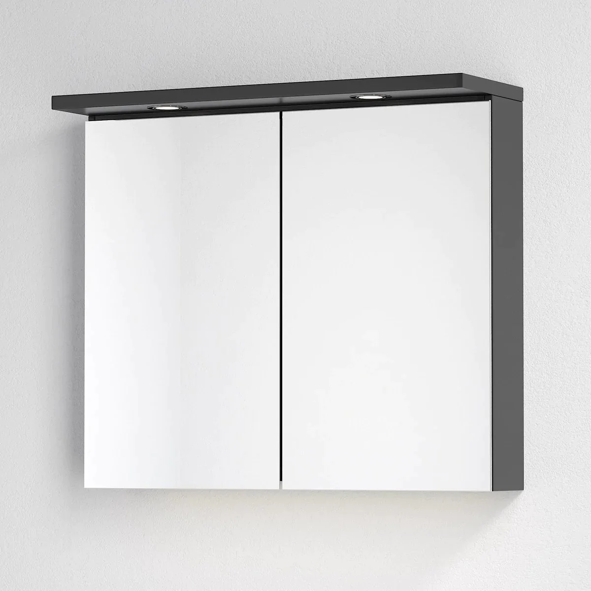 Spegelskåp Fjäll med LED belysning, Rektangulär, Svart Matt