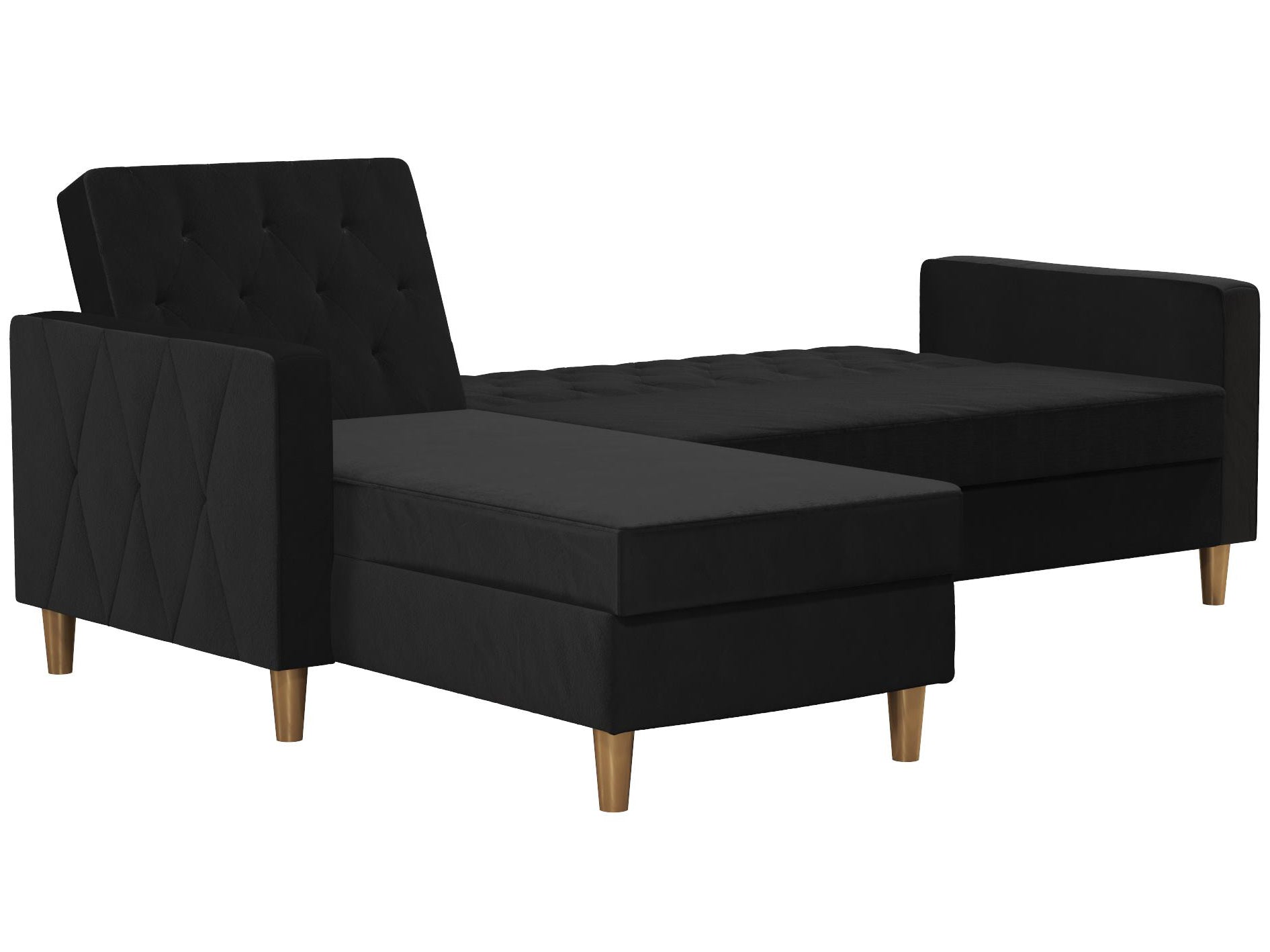 Live 3-sits bäddsoffa med schäslong, svart