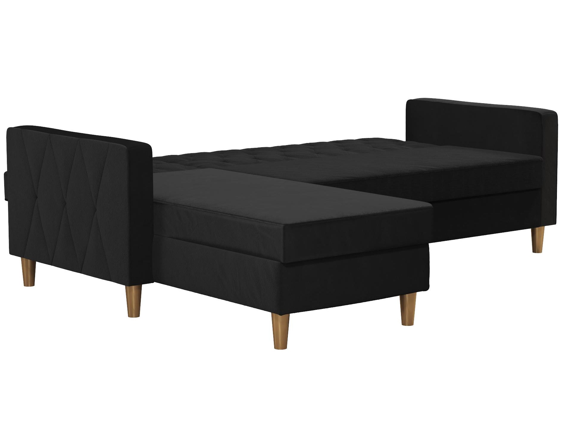 Live 3-sits bäddsoffa med schäslong, svart