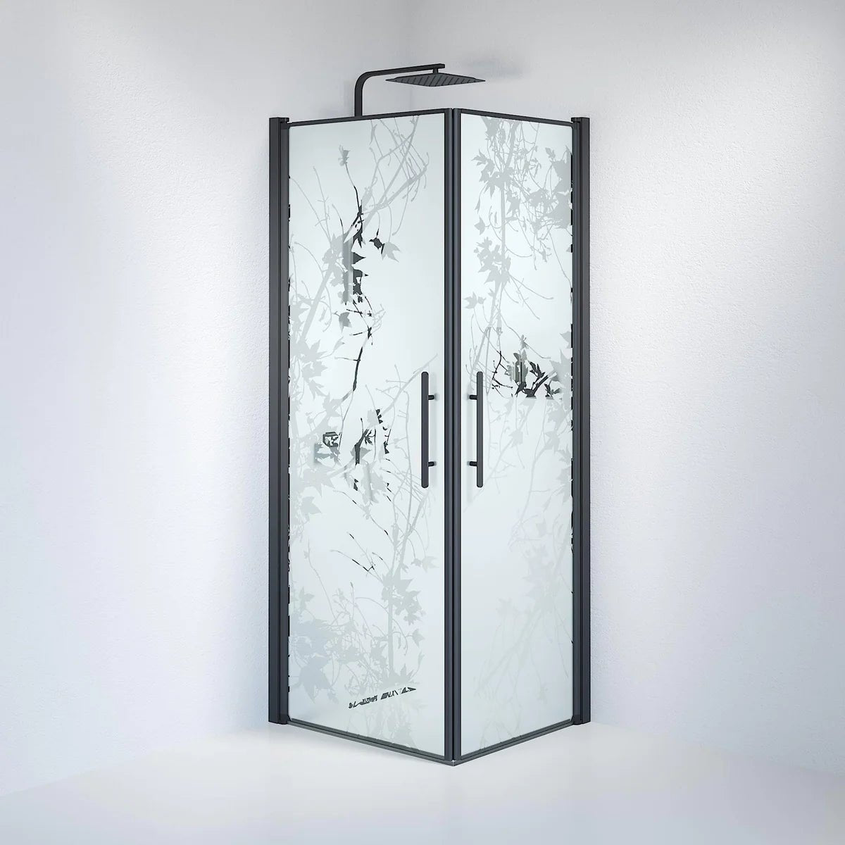Vänern Duschhörn, Rak, Frostat Decor Glas, Svart Profil