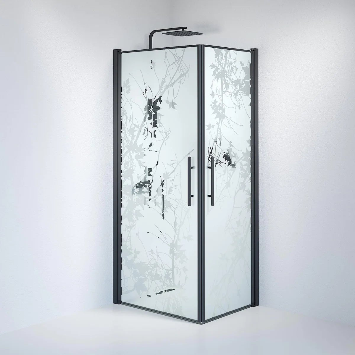 Vänern Duschhörn, Rak, Frostat Decor Glas, Svart Profil