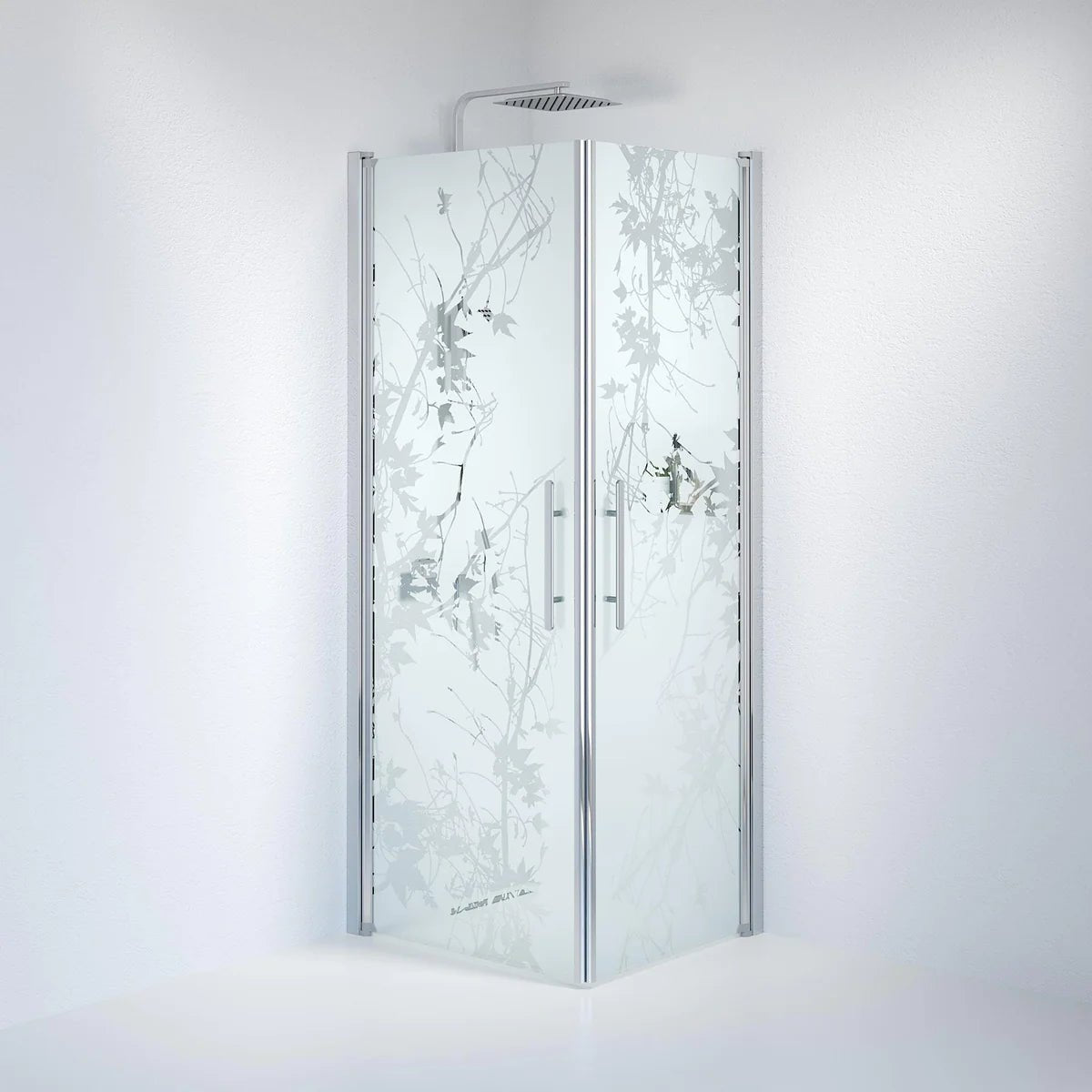 Vänern Duschhörn, Rak, Frostat Decor Glas, Krom Profil