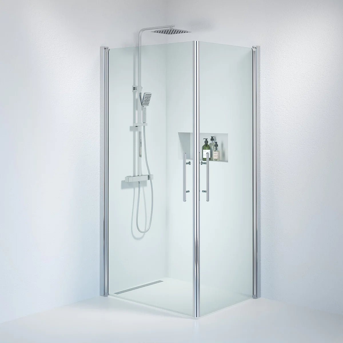 Vänern Duschhörn, Rak, Klarglas, Krom Profil