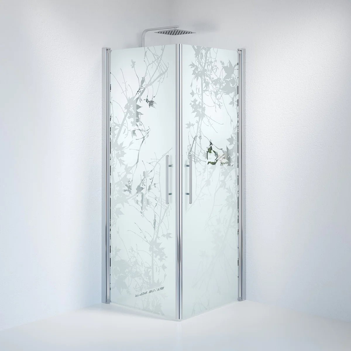 Vänern Duschhörn, Rak, Frostat Decor Glas, Krom Profil