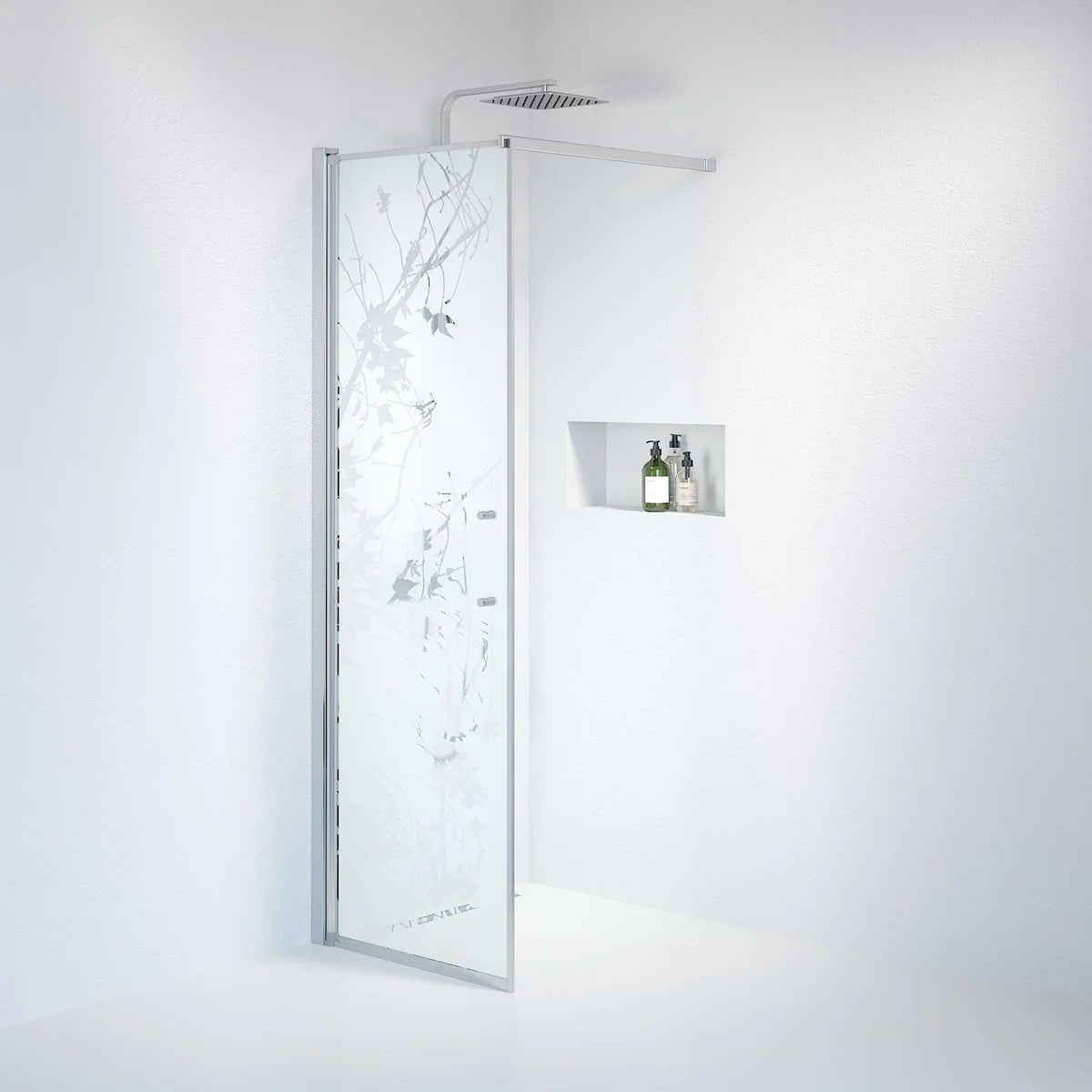 Vänern Duschvägg, Frostat Decor Glas, Krom Profil