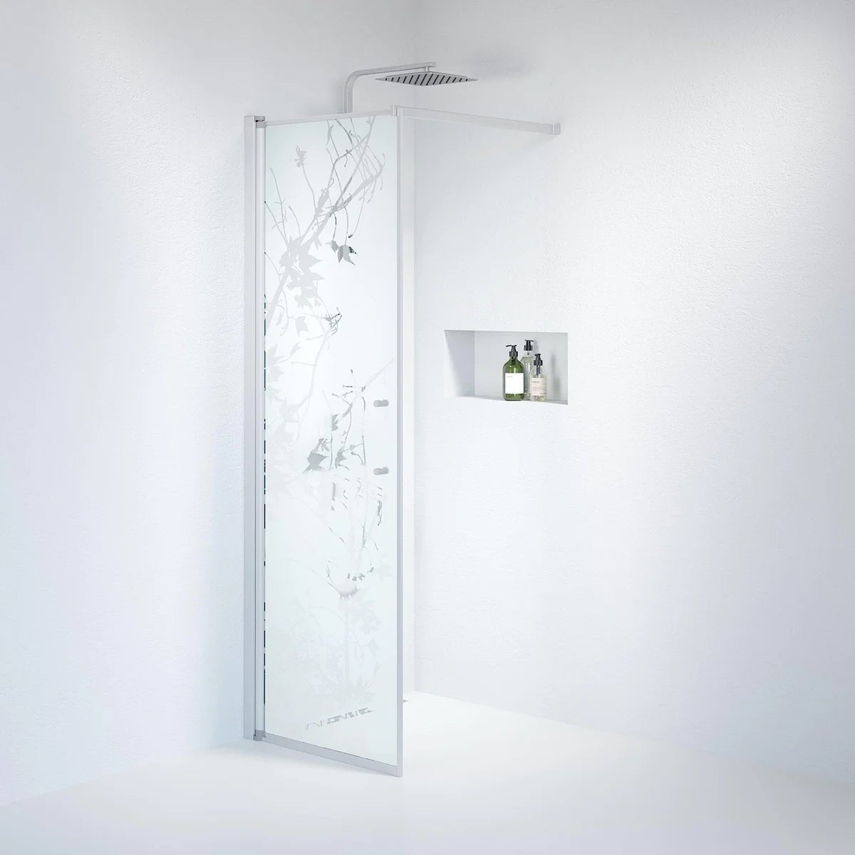Vänern Duschvägg, Frostat Decor Glas, Borstad Aluminium Profil