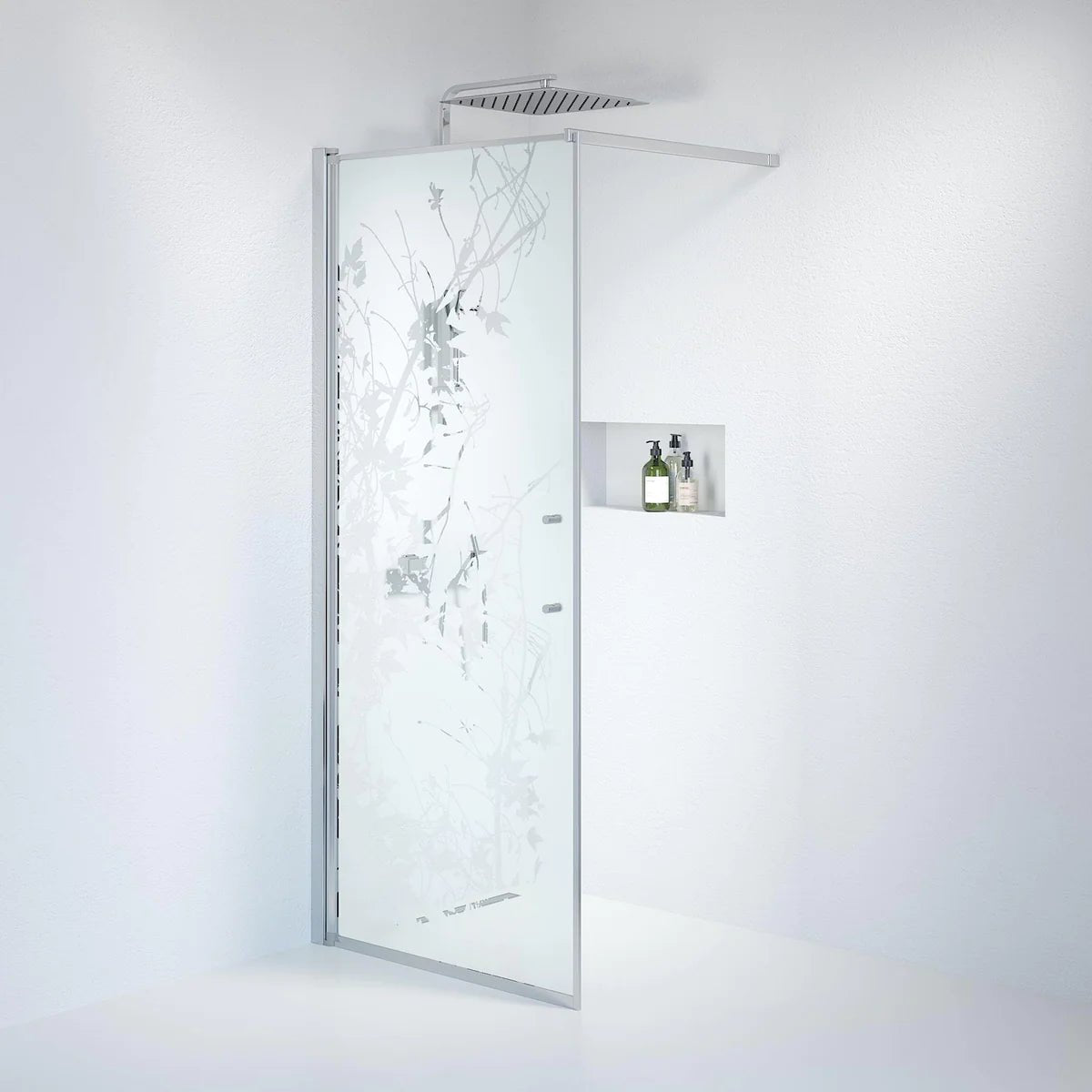 Vänern Duschvägg, Frostat Decor Glas, Krom Profil
