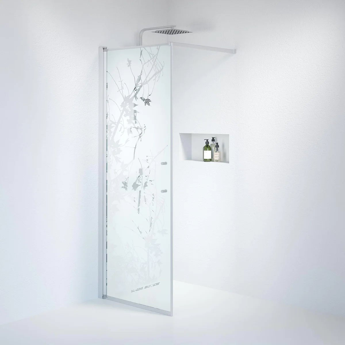 Vänern Duschvägg, Frostat Decor Glas, Borstad Aluminium Profil