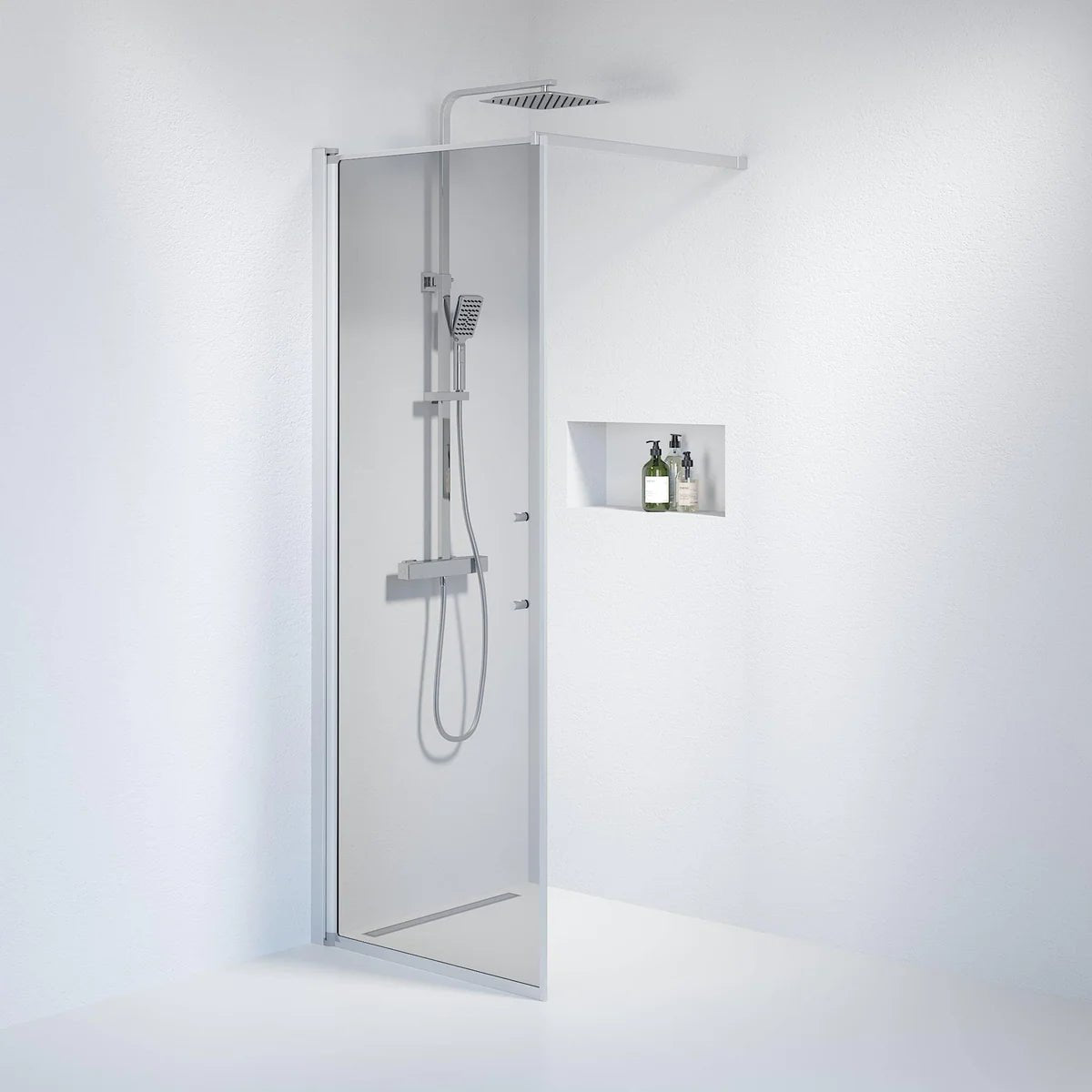 Vänern Duschvägg, Rökfärgat Glas, Borstad Aluminium Profil