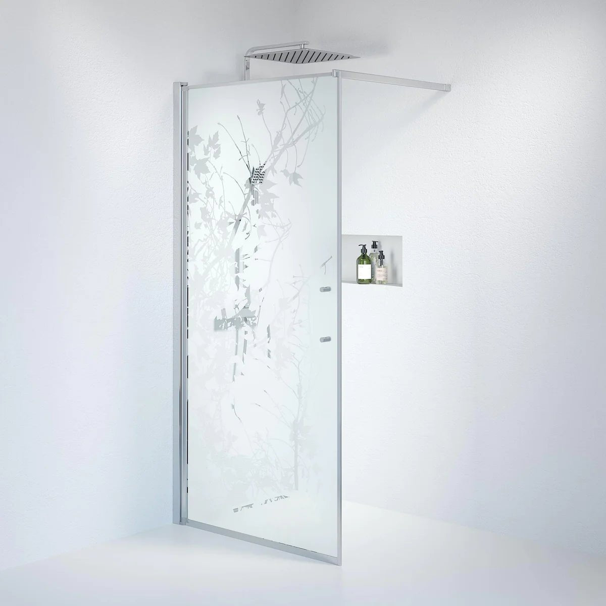 Vänern Duschvägg, Frostat Decor Glas, Krom Profil