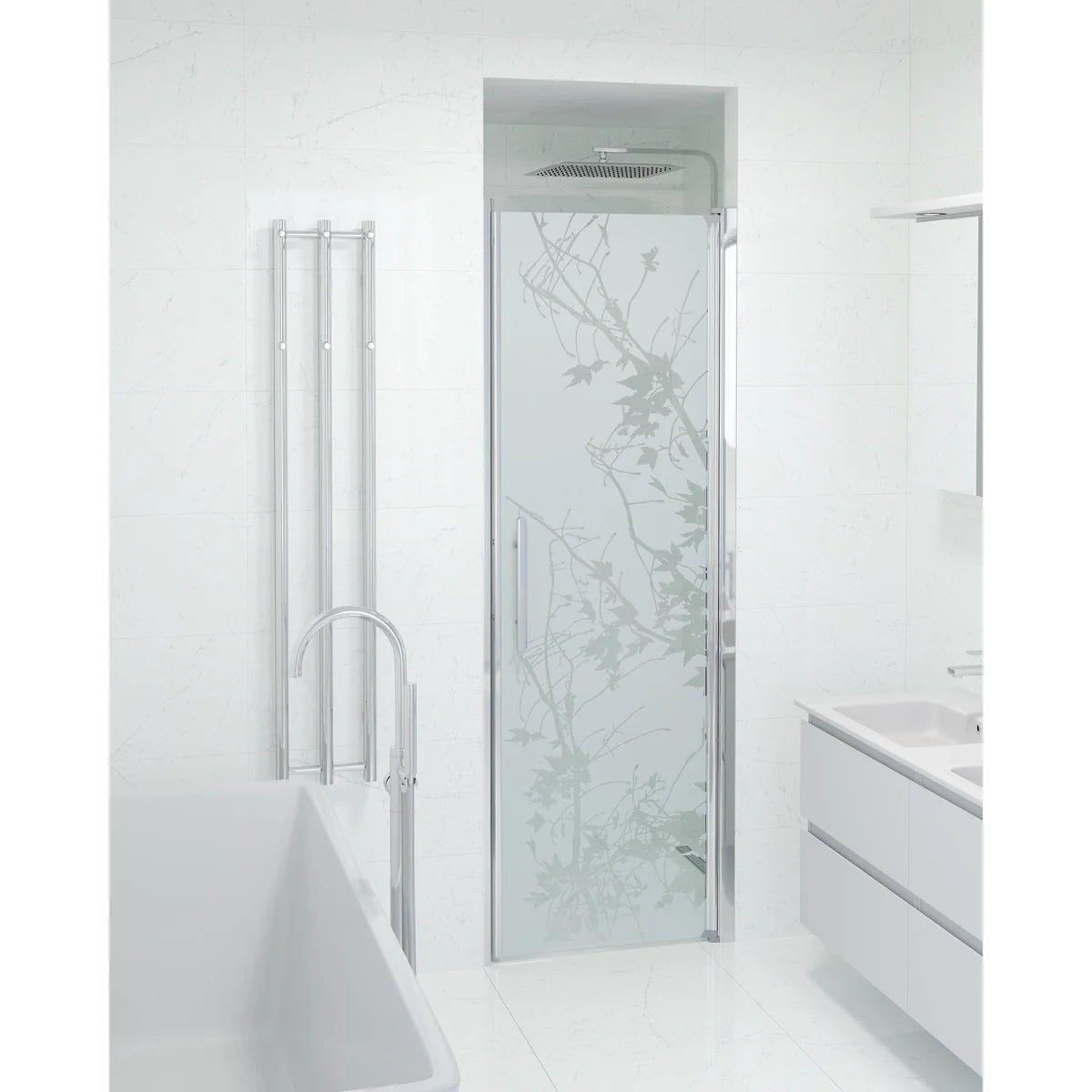 Vänern Niche Duschdörr, Frostat Decor Glas, Krom Profil