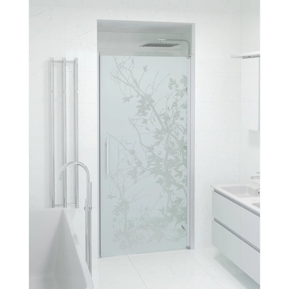 Vänern Niche Duschdörr, Frostat Decor Glas, Borstad Aluminium Profil