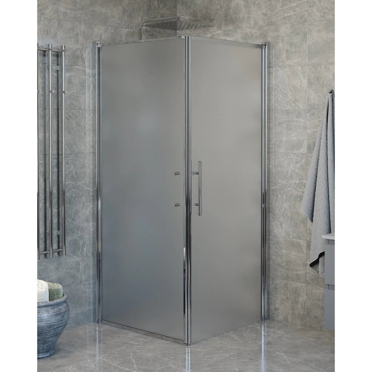 Vänern Duschhörn, Dörr + Vägg, Frostat Glas, Krom Profil