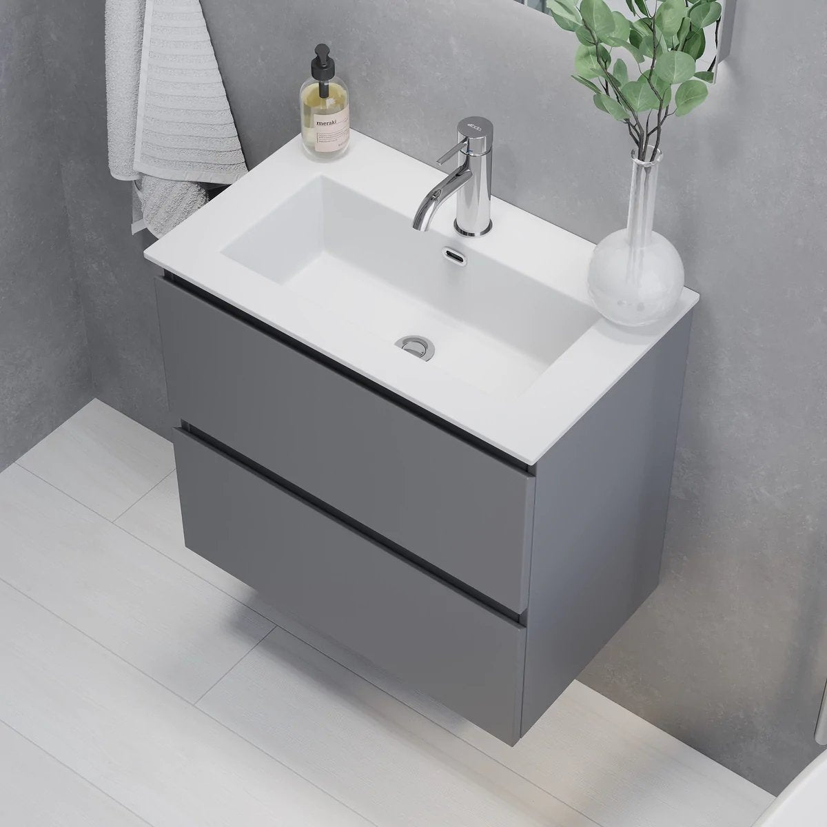 Sandshamn Slimline Badrumsmöbel, Grå Matt