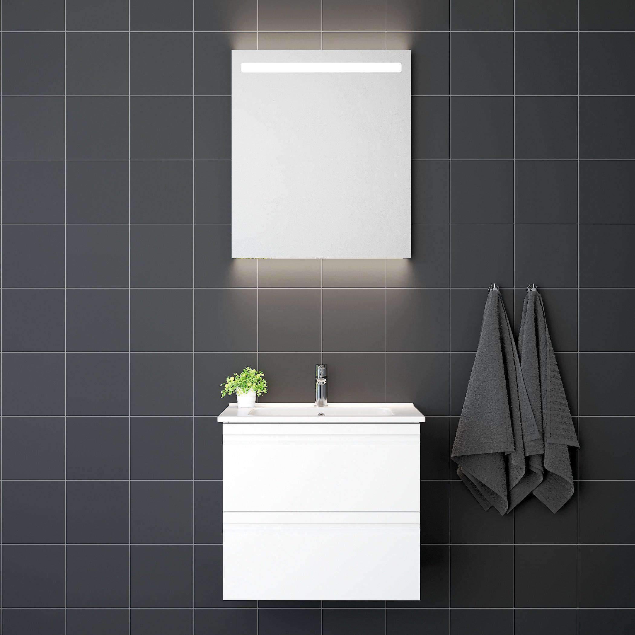 Badmøbelsæt Villerup, One Box m. LED-spejl, underskab & vask - Hometomato.com