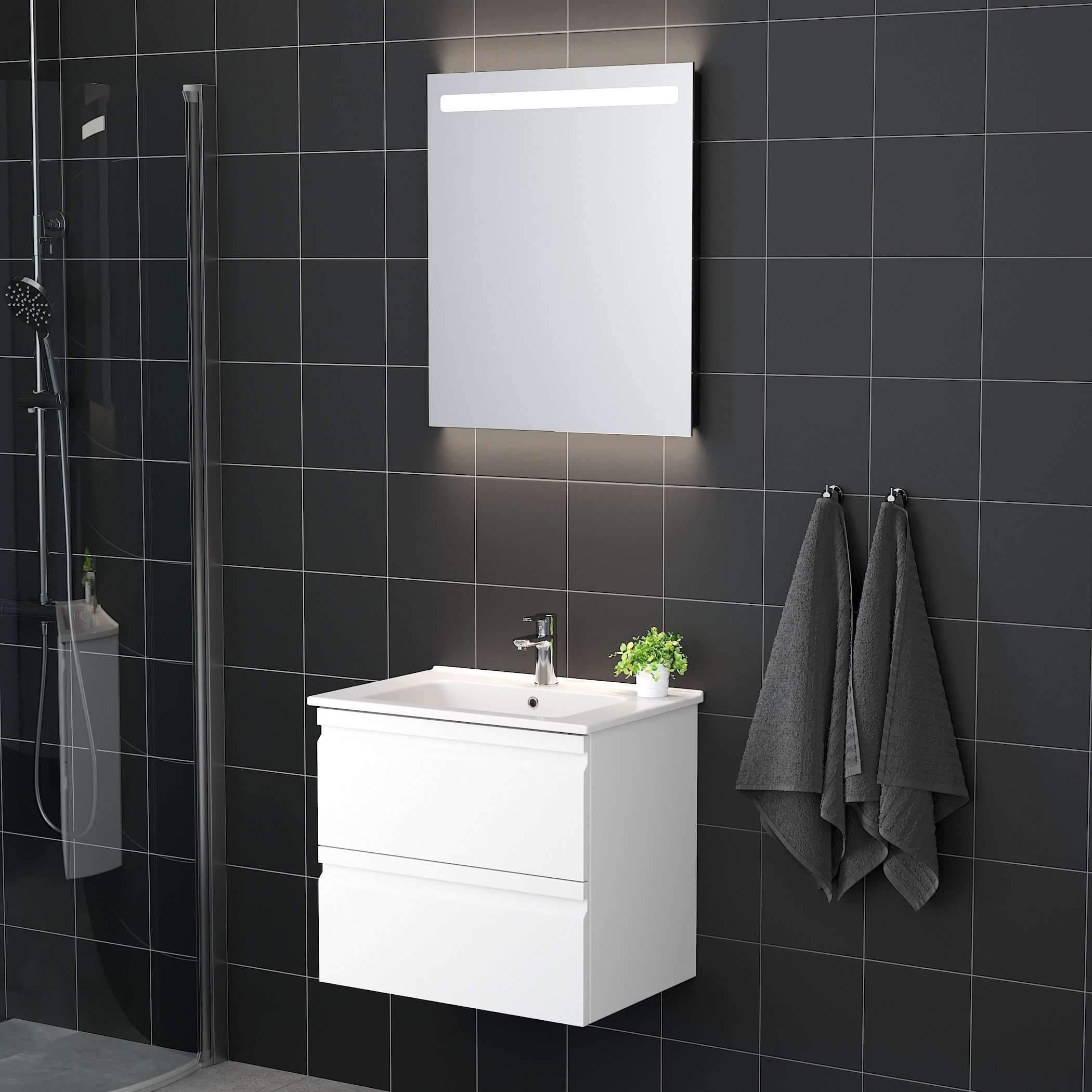 Badmøbelsæt Villerup, One Box m. LED-spejl, underskab & vask - Hometomato.com